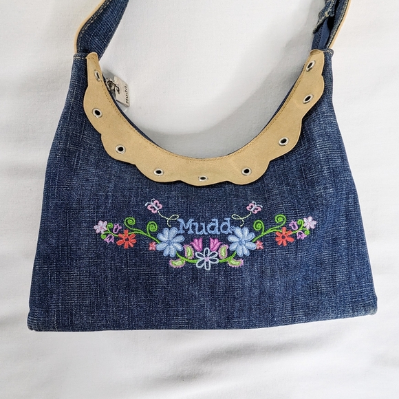 Y2k Mudd Denim Embroidered Butterfly Floral Mini Shoulder Bag - Picture 2 of 9